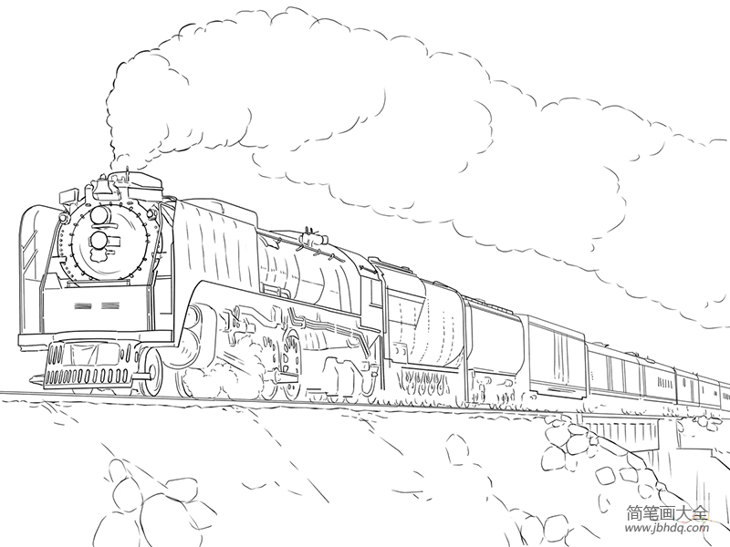 画素描画蒸汽火车图片