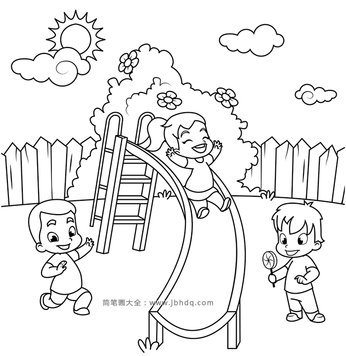 幼儿玩滑梯简笔画图片