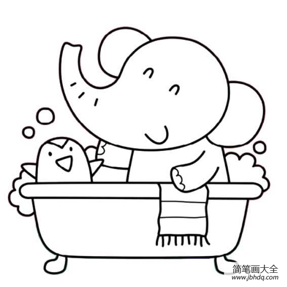 小动物洗澡的简笔画图片