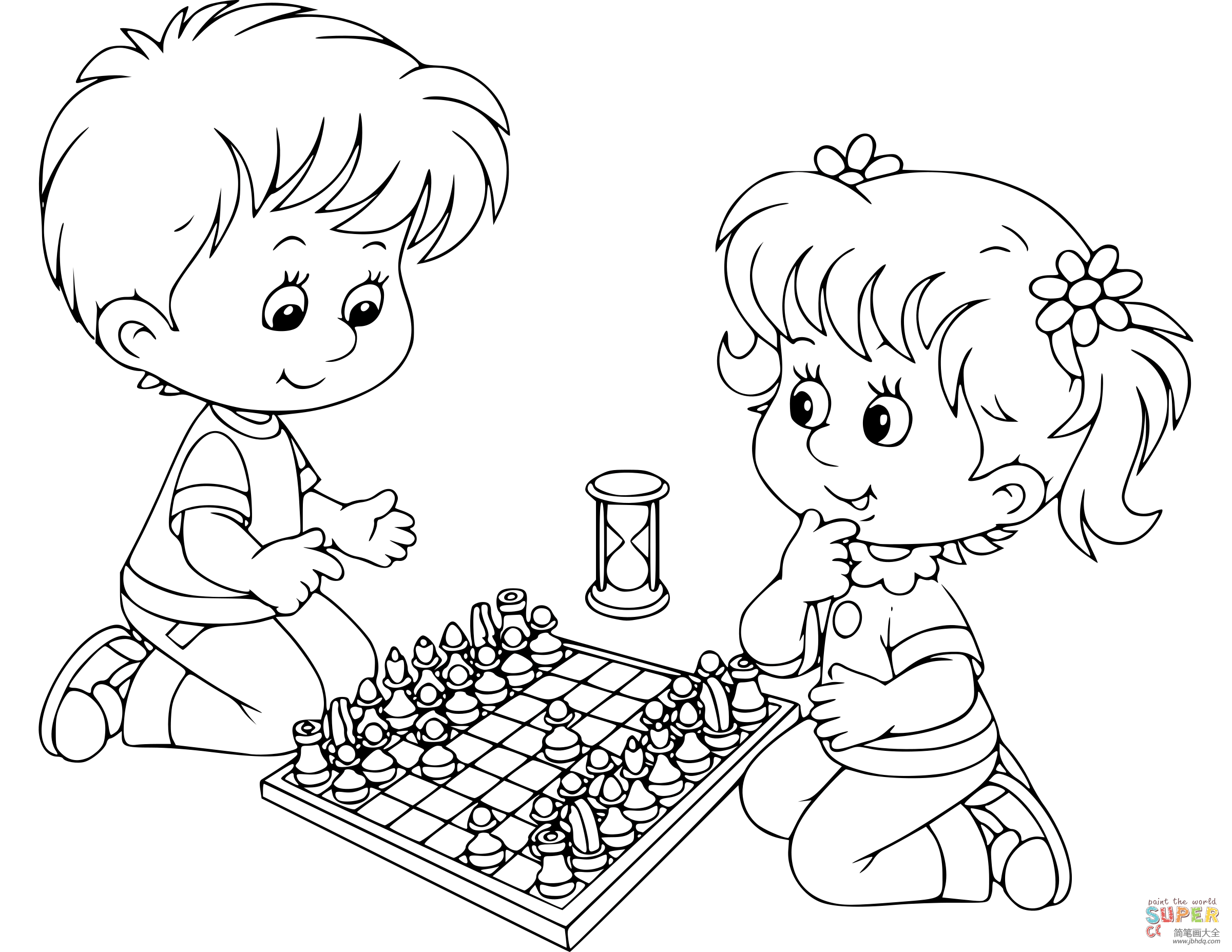 两个人下棋的简笔画图片