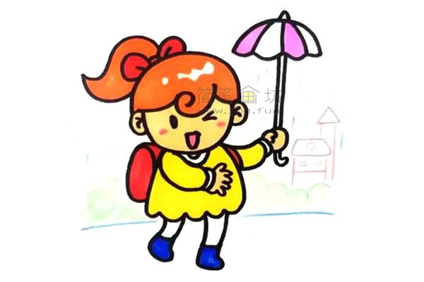 画一个小姑娘打雨伞图片